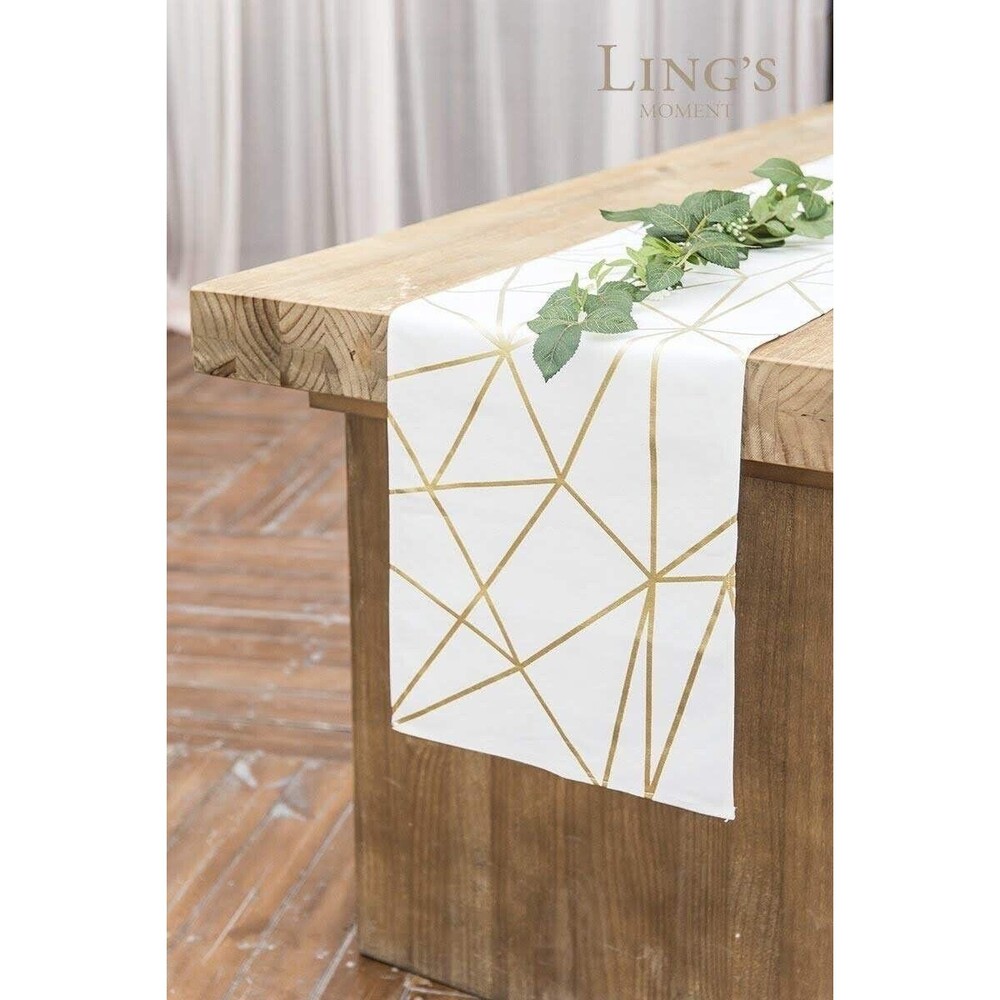 LING'S MONENT 12"x72" White Gold Foil Geometric Table Cloth Runner Wedding Party
